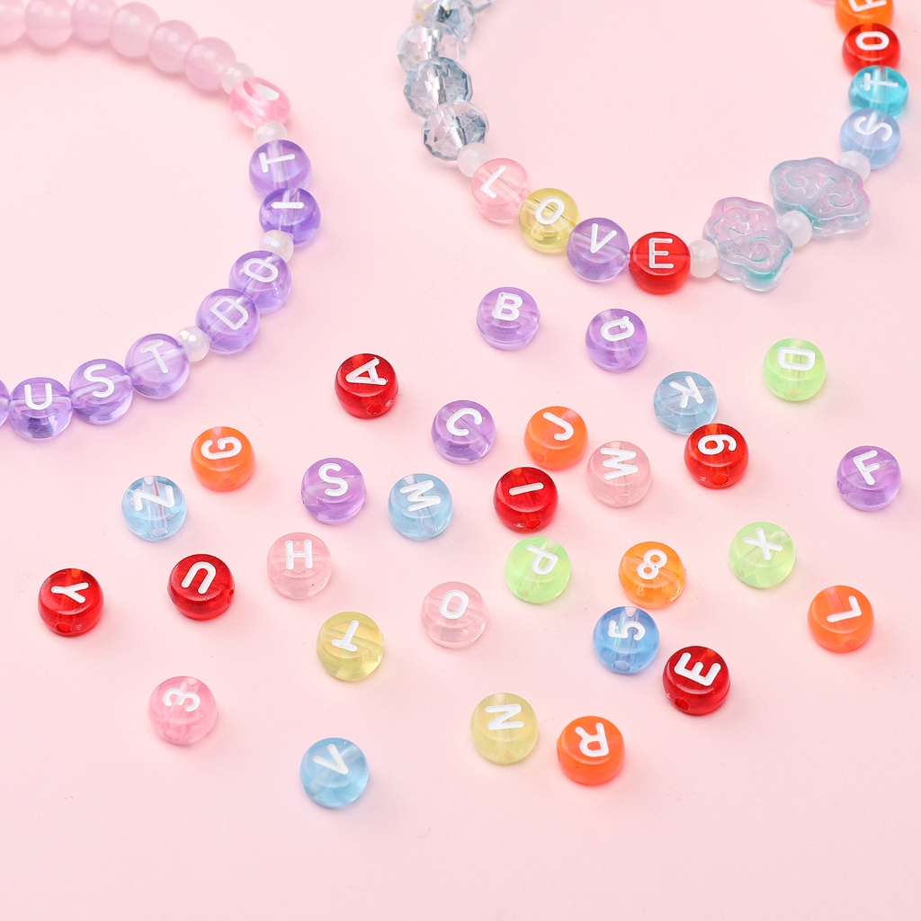 [4x7มม.] โปร่งใสที่มีสีสันจดหมายลูกปัดจดหมายเดียวลูกปัดสุ่มผสมจํานวนลูกปัด ทําเอง อุปกรณ์ที่ทําด้วยมือ100ชิ้น