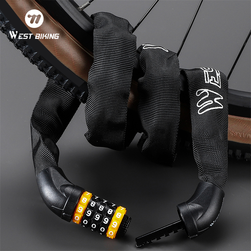 WEST BIKING จักรยานล็อคโซ่ 5-Digit รหัสล็อค 65 ซม./100 ซม./120 ซม./150 ซม.จักรยานเสือภูเขาแบบพกพารหัสล็อครถจักรยานยนต์ปลอดภัยล็อคอุปกรณ์จักรยาน — صورة 2