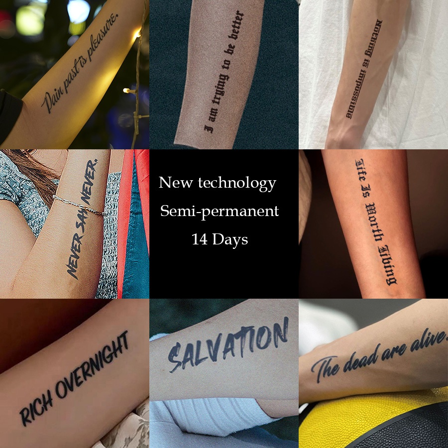 รอยสักชั่วคราว พระเซ่ ภาษาอังกฤษ กันน้ํา เหมือนจริง และติดทน 15 วัน สติ๊กเกอร์รอยสักกึ่งถาวรเมจิกเทคโนโลยีใหม่เหมาะสําหรับปาร์ตี้ประจําวันแล