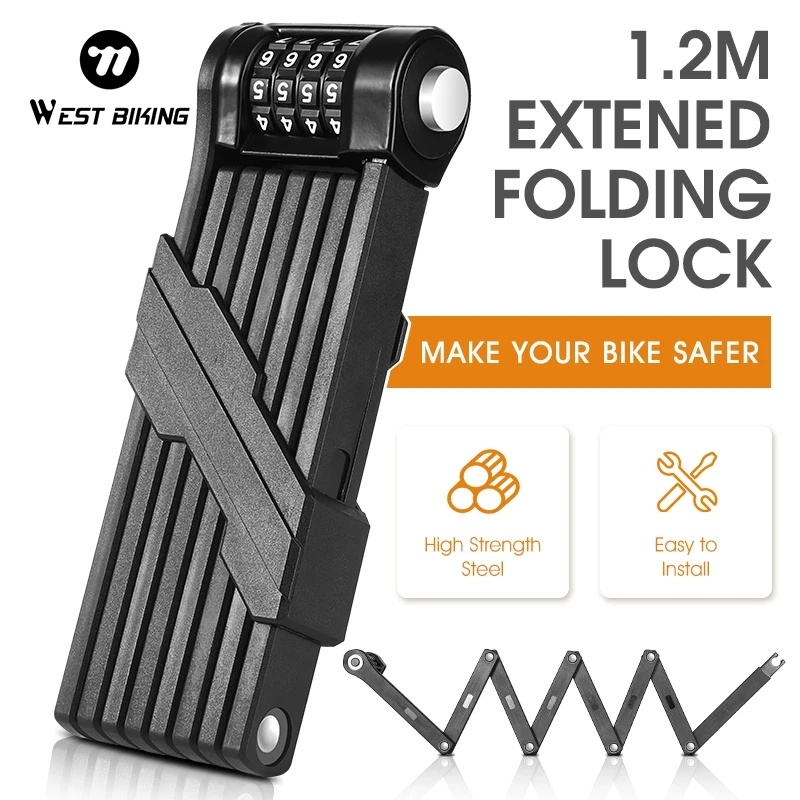 WEST BIKING พับ รหัสล็อคจักรยาน 1.2M กันขโมย Heavy Duty MTB เสือหมอบ ไฟฟ้า