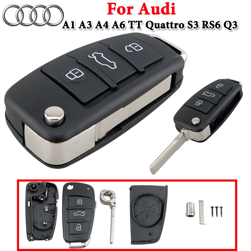 3 ปุ่มพับรถ Remote Flip Key Fob ฝาครอบสําหรับ Audi A1 A3 A4 A6 TT Quattro S3 RS6 Q3 Protector ผู้ถืออุปกรณ์เสริม