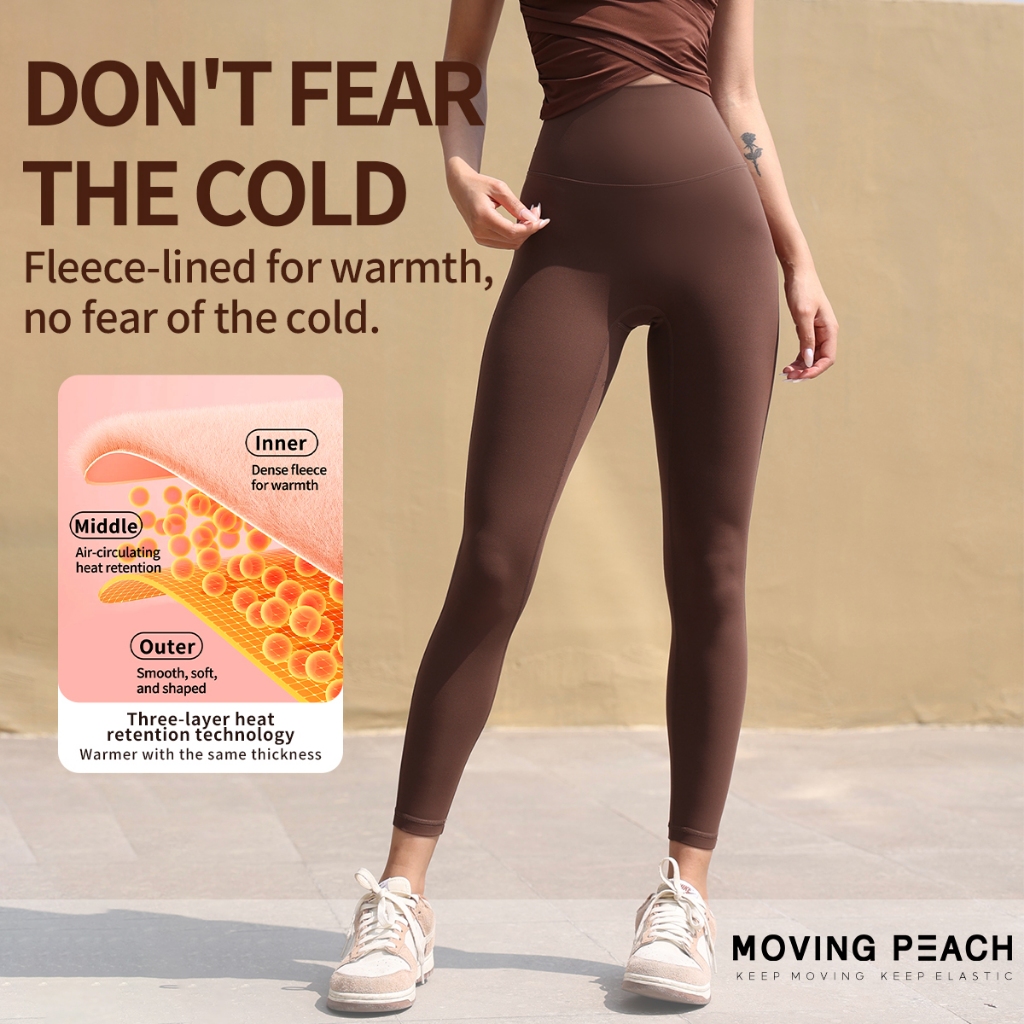 Moving PEACH กางเกงเลกกิ้ง ผ้าฟลีซ เอวสูง ระบายอากาศ อบอุ่น สําหรับผู้หญิง ใส่ออกกําลังกาย วิ่ง ไซซ์ S-XL