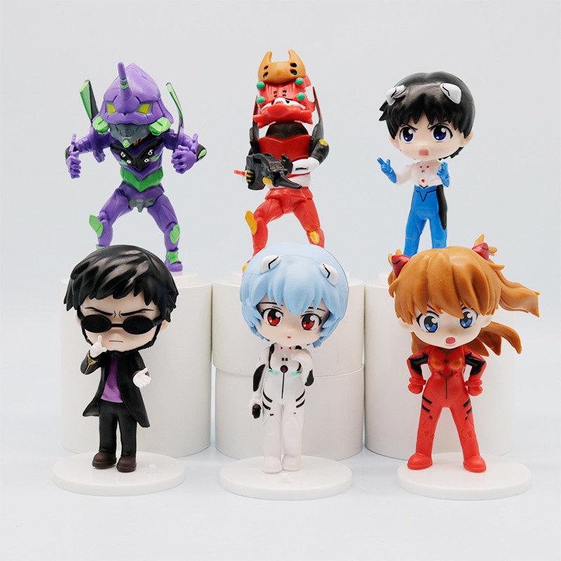 6 ชิ้น/เซ็ต 10 ซม. Neon Genesis Evangelion อะนิเมะรูป EVA Mecha Ikari Shinji Ayanami Rei Asuka Langley Soryu รุ่น Q PVC Action Figures ตุ๊กตาของเล่น