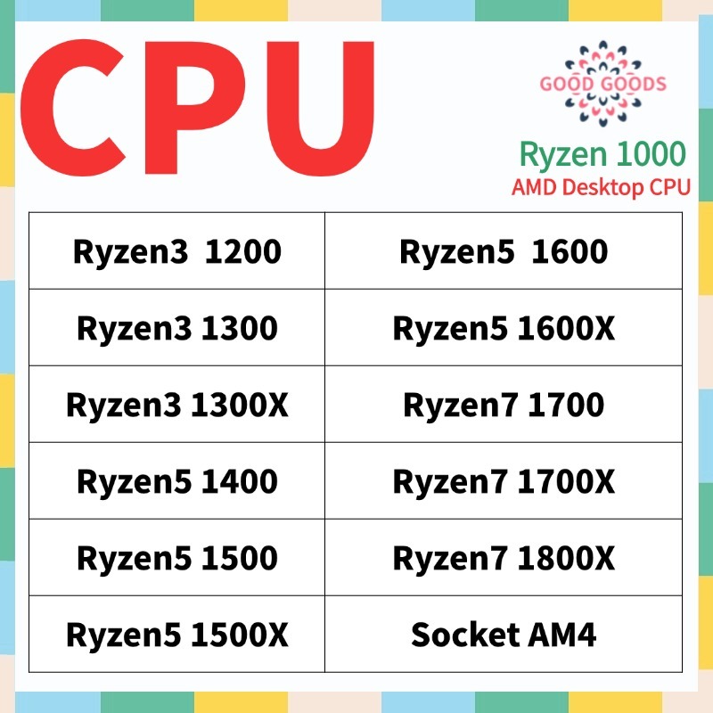 Ryzen3 1200 R3 1300 R3 1300X R5 1400 R5 1500 R5 1500X R5 1600 R5 1600X R7 1700 R7 1700X R7 1800X AMD