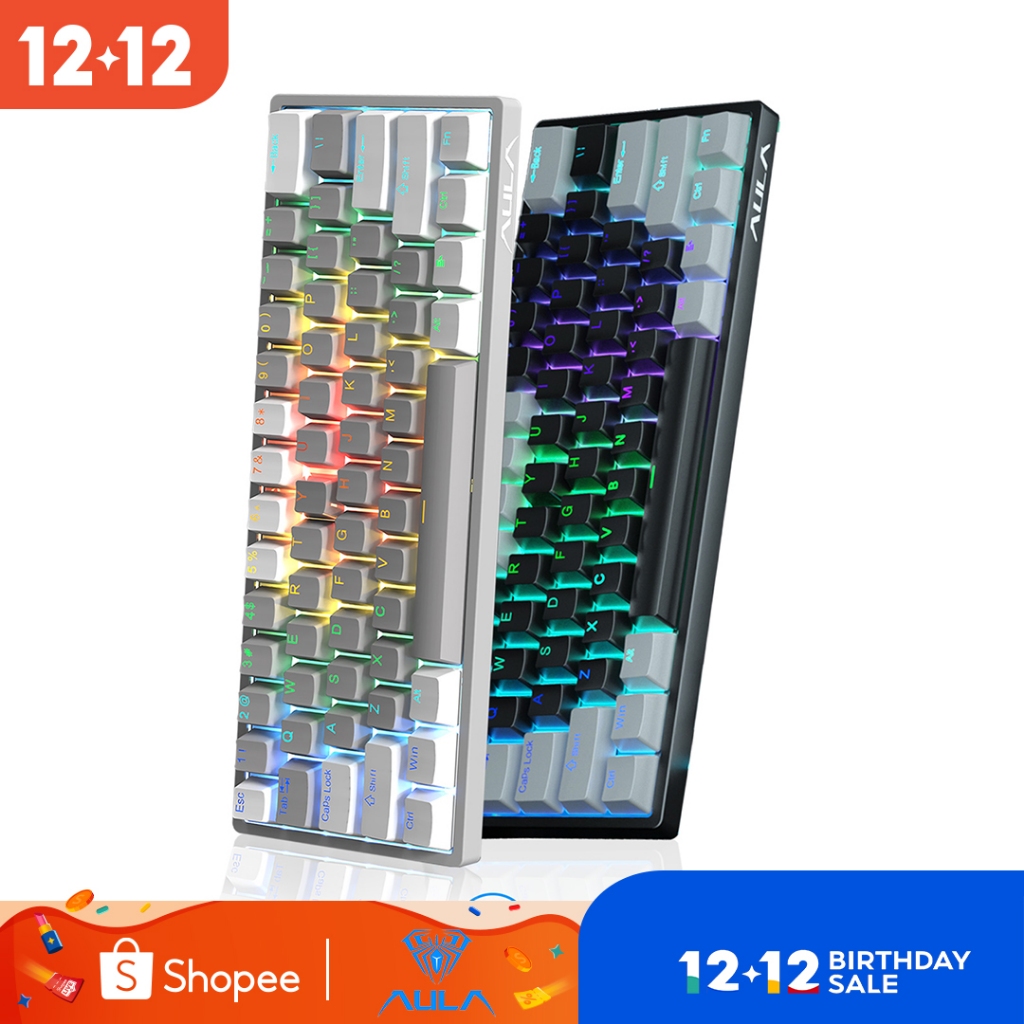 Aula F3261 คีย์บอร์ดเล่นเกม แบบใช้สาย 61 คีย์ RGB มีไฟแบ็คไลท์ LED Type-C สําหรับ MAC Windows