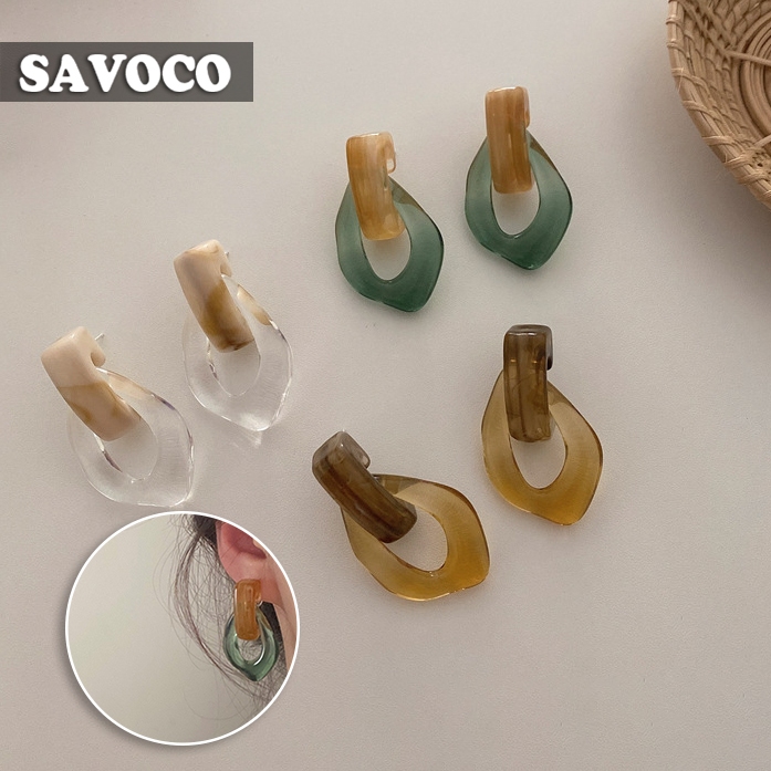 Savoco Vintage S925 ต่างหูโปร่งใส Ins บุคลิกภาพต่างหูหรูหราสําหรับผู้หญิงเครื่องประดับ SE179