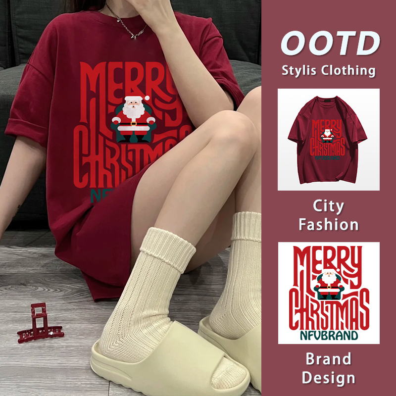 ส่งจากไทย เสื้อยืดคอตตอน ลายสกรีนคริสต์มาส คุณซานต้าคอส2025สวมใส่สบาย Christmas YG333