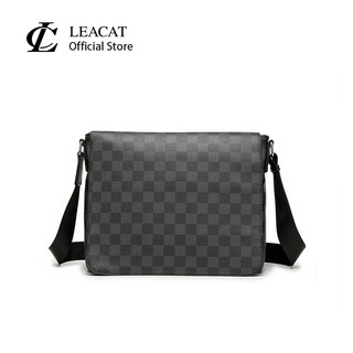 Leacat  Mens กระเป๋าสะพายสีดำโทรศัพท์ Crossbody กระเป๋า Messenger ลายสก๊อต Ipad ธุรกิจทำงานแฟชั่นผู้ชาย กันน้ำสลิงซิป