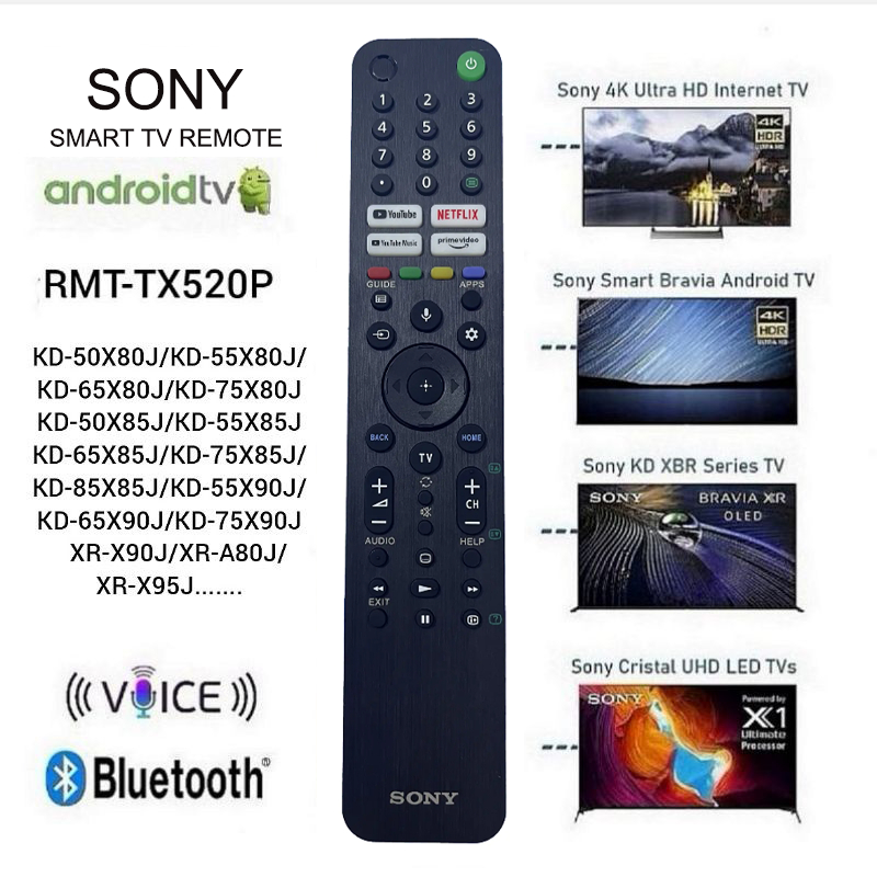 ของแท้ คำสั่งเสียง remote รีโมททีวี sony LCD Smart TV  Android TV BRAVIA XR 4K 8K UItra HD YouTube NETFLIX prime video RMF-TX520P RMF-TX500P