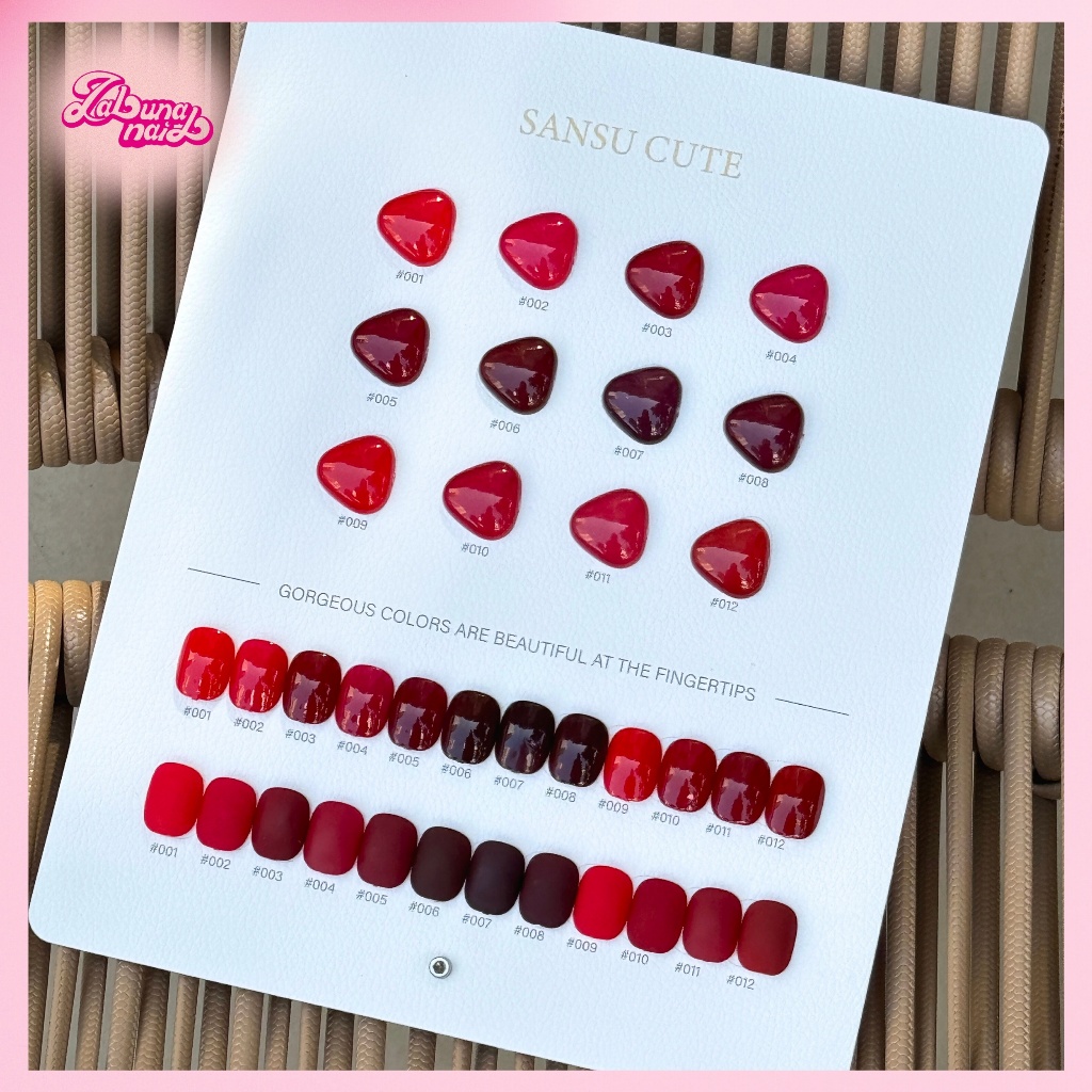 【พร้อมส่ง】SANSU ชุดยาทาเล็บเจล 12 สี ชุดสีแดง สีอิ่มตัว เนื้อเนียน สีง่าย บัตรสีฟรี