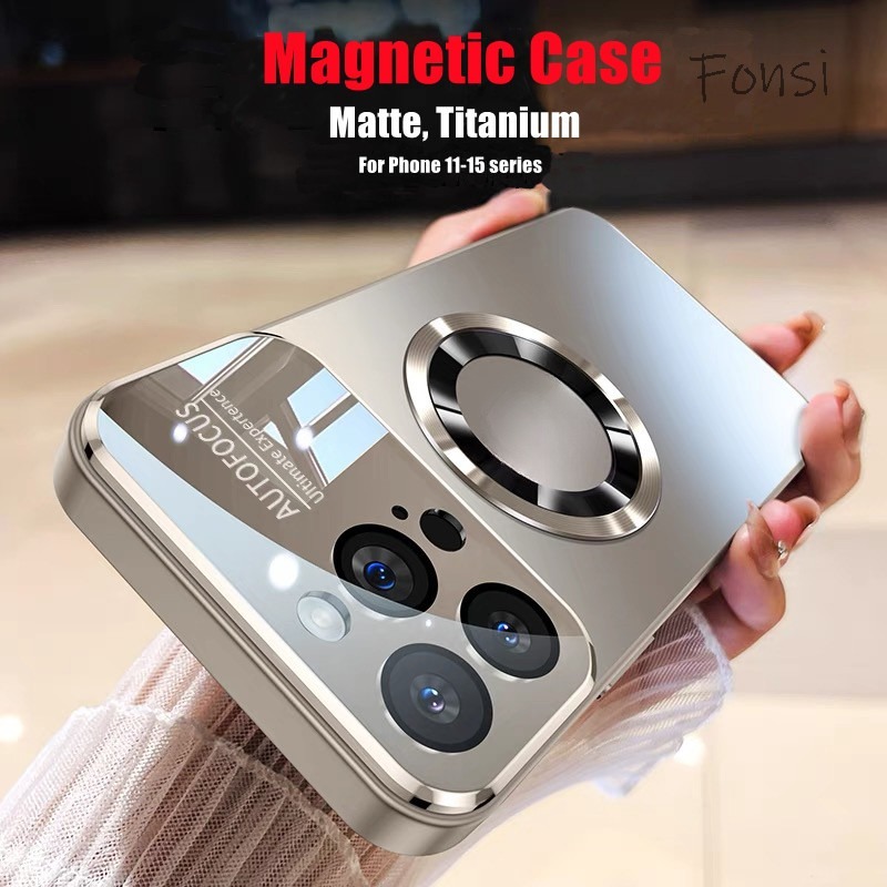 Magnetic Hard case สําหรับ iPhone 15 PRO MAX 14 PRO MAX 13 12 11 PRO 15 Plus Anti drop พร้อมเลนส์กล้องป้องกันชาร์จไร้สาย Matte ปลอกกันกระแทก