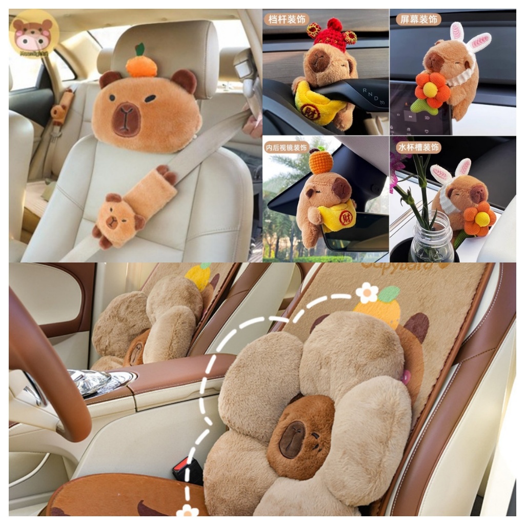 Moonlights1 รถ Headrest หมอนรองคอ Capybara Plush ไหล่ป้องกันน่ารักกล่องกระดาษทิชชู Kawaii ตกแต่งรถอุปกรณ์ Plushie ของขวัญ EN