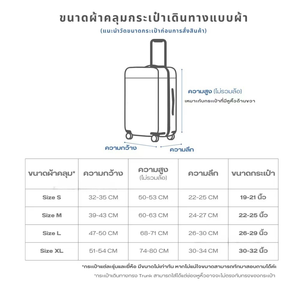 ผ้าคลุมกระเป๋าเดินทาง ปลอกยางยืด กันน้ำ สำหรับกระเป๋าเดินทางขนาด 19-32 นิ้ว luggage cover