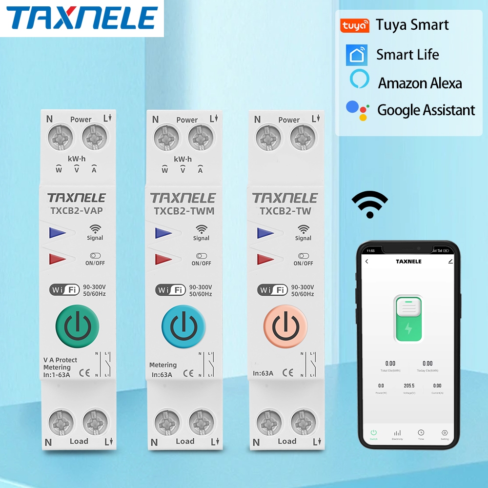 Ac 220V 63A 1P+N WIFI tuya สมาร์ทสวิทช์ Energy Meter KWh Circuit Breaker Timer แรงดันไฟฟ้า Protector
