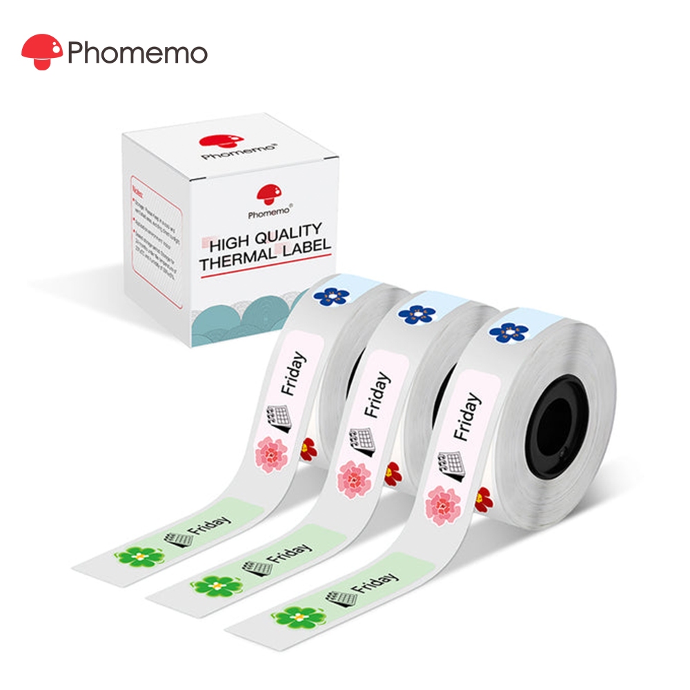 Phomemo สติกเกอร์ฉลากรูปแบบ 12x40mm(3 ม้วน) สําหรับเครื่องพิมพ์ D30/Q30/Q31 and 12mm Thermal label s