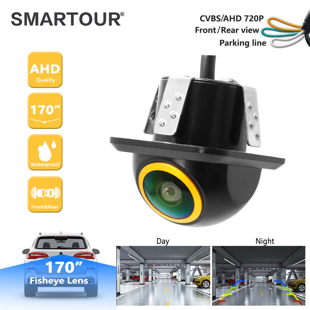 รถ Smartour AHD 720P กล้องย้อนกลับ 170 องศามุมกว้างกันน้ํากล้องมองหลังสําหรับที่จอดรถหน้าจอ AHD