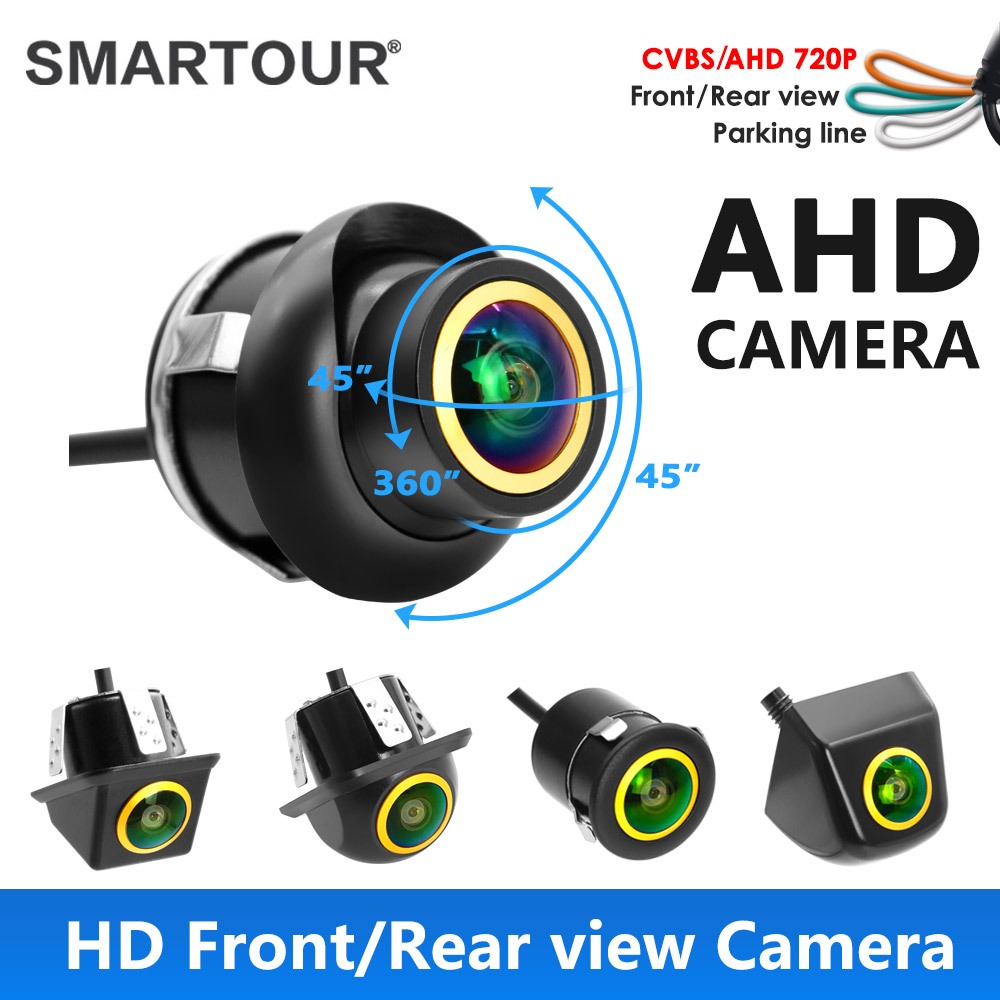 Smartour CVBS สวิทช์ AHD 720P-25 รถดูด้านหลังกล้อง Fisheye เลนส์สีทองสําหรับ Focus Toyota Kia BMW รถด้านหน้าดูที่จอดรถกล้อง