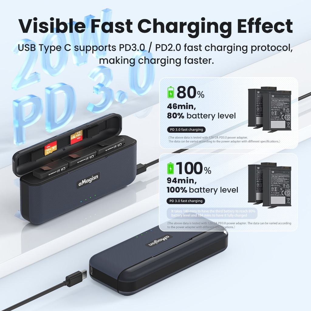 【ร้านไทย】Amagisn for DJI Osmo 360/Action 6/5 Pro/4/3 Portable Fast Charge Box with 1770mah battery สามารถชาร์จแบตเตอรี่ได้พร้อมกัน 3 ก้อน ราคา ถูกที่สุด ดีลบีเคเค แกลเลอรีภาพที่ 3