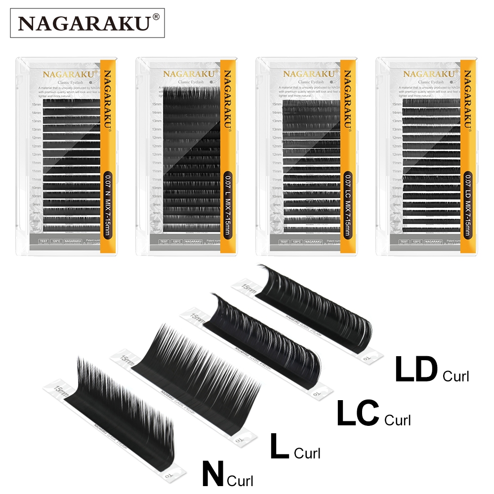 Nagaraku ขนตาปลอม L LC LD N Curls Mix 7-15 มม. 16 เส้น เส้นใยสังเคราะห์ คุณภาพสูง