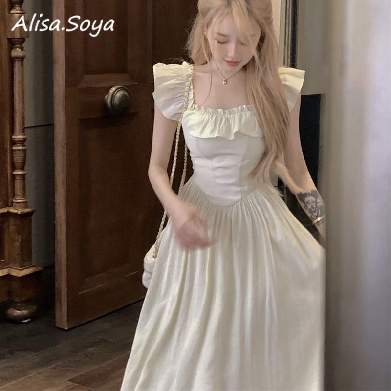 CL| Alisa.Sonya ชุดเดรสแขนบินคอเหลี่ยมอ่อนโยนหวาน 24AS1113