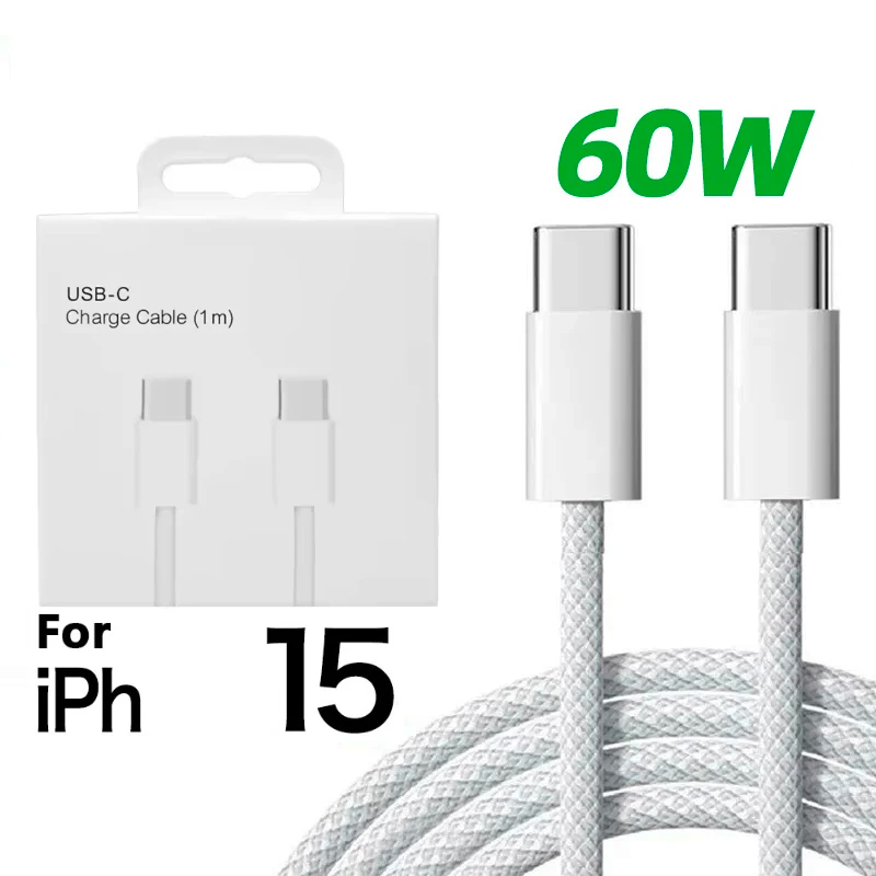60W PD USB-C ถึง USB C Fast Charger 1M 2M สําหรับ iPh16 Pro Max 15 Plus Type C Quick Charging