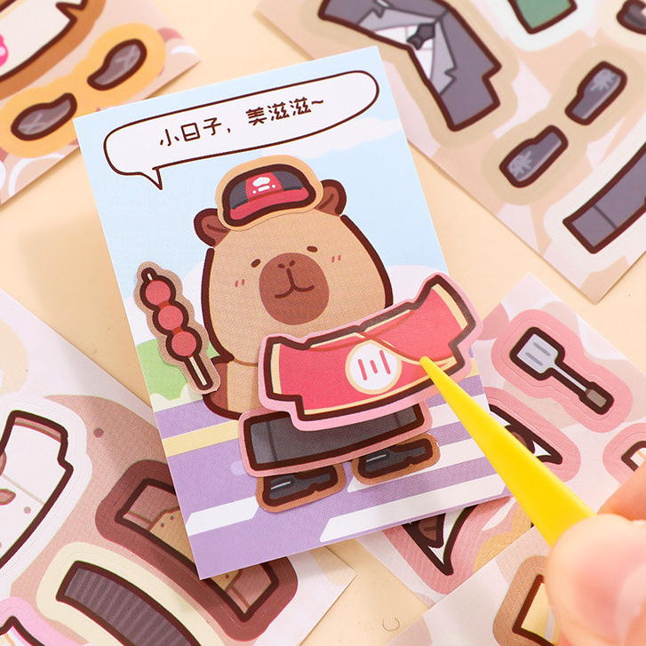 Capibara เปลี่ยนสติกเกอร์ Beanbook Decompression Book บัญชีแยกประเภทเด็กสนุก Interactive Mini หนังสือพกพา