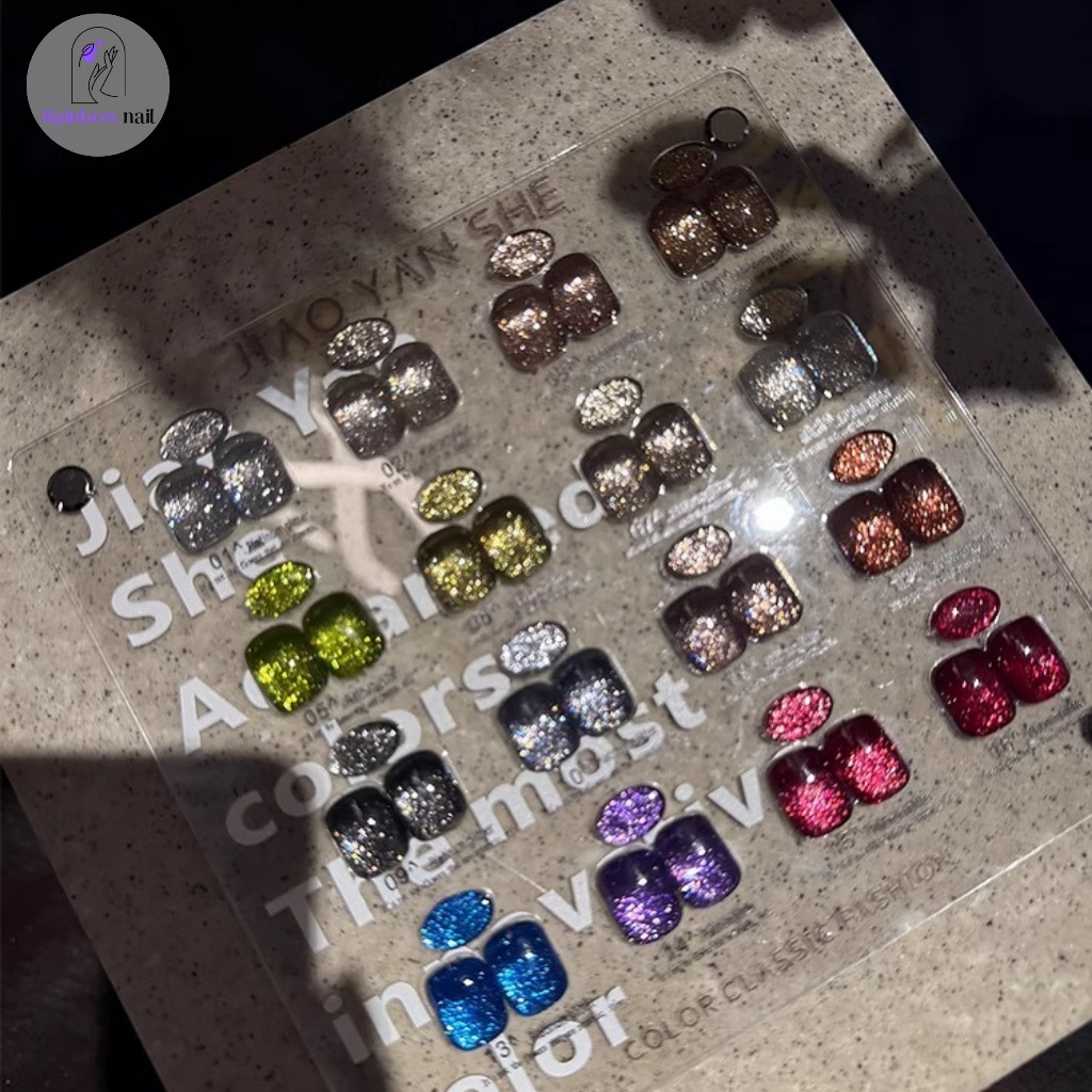 JYS 16 สี ชุดยาทาเล็บเจลกลิตเตอร์ ยาทาเล็บเจลแพลทินัม（JIAO YAN SHE）แผนภูมิสีฟรีสำหรับการจัดส่งทันที