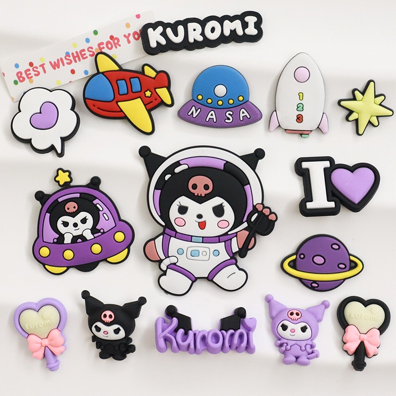 [หัวเข็มขัดรองเท้ายางนุ่ม] หัวเข็มขัดรองเท้า Kuromi Hole รวมการ์ตูน Sanrio Kuromi ดอกไม้รองเท้า