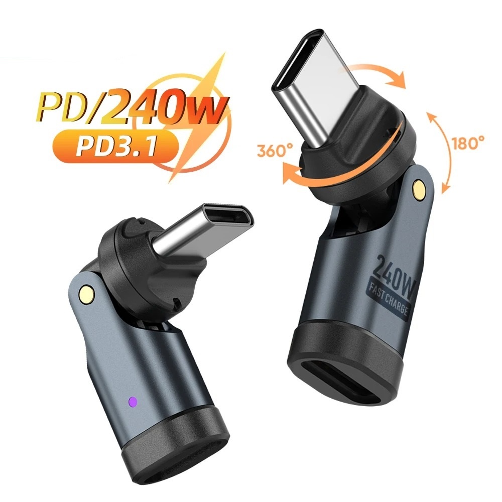 Aufu 540 หมุน PD240W USB3.1 Usb C ถึง Type C OTG อะแดปเตอร์ 5A Fast Charge Cable Converter สําหรับ iPhone 16 MacBook