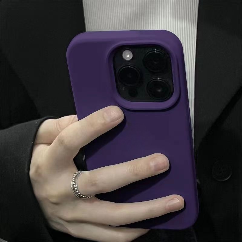 สีม ่ วงเข ้ มซิลิโคนเหลวสําหรับiP iPhone 7 8 14 15 + Plus X XR XS Max 11 12 13 Pro Max Big Hole Casing
