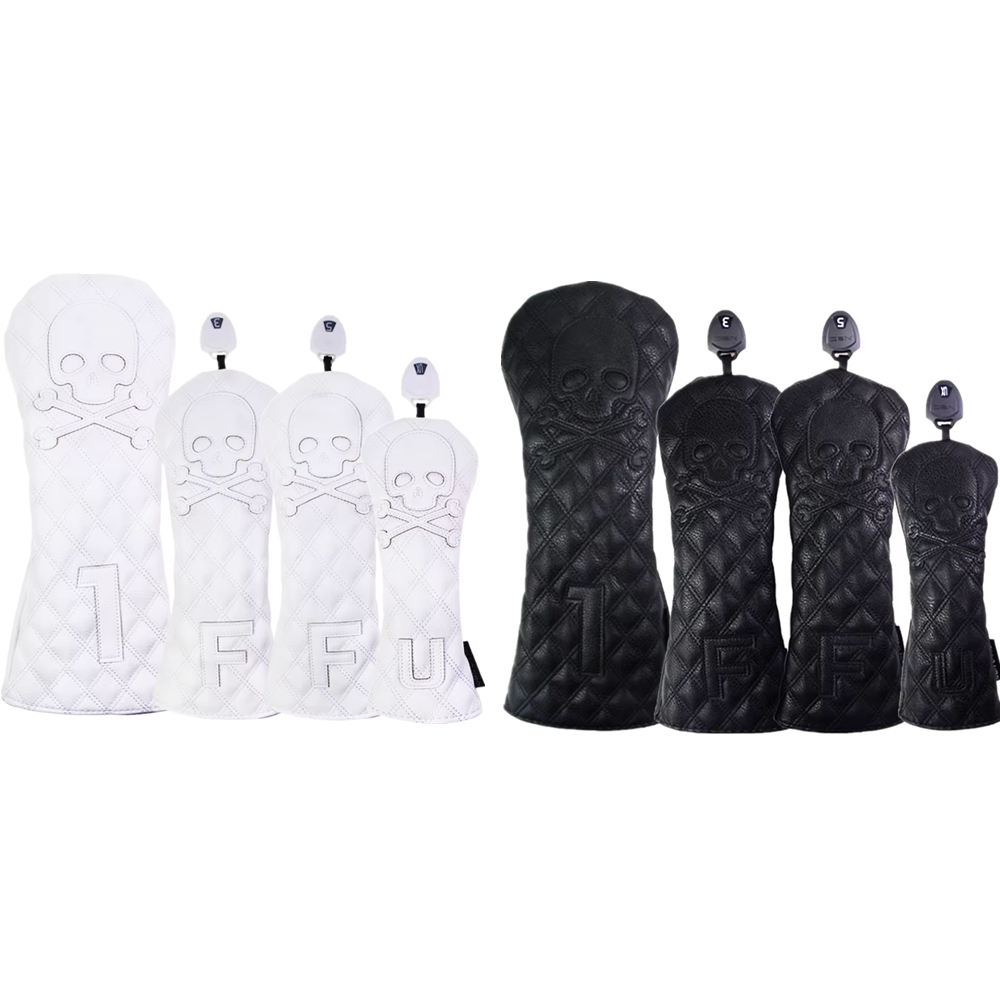 Skull Diamond Leather Golf Head Cover Fit Driver Fairway Wood Hybrid Club Head Cover No.1#/3#/5#/UT# Set