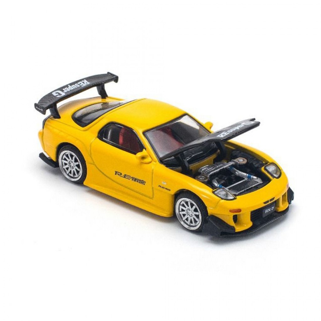 ป๊อปเรซ ราคา640116 1/64 Mazda RX-7 FD3S RE-AMEMIYA Widebody สีเหลือง Diecast Scale รถโมเดล