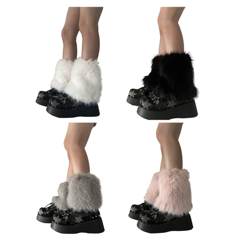Alia Fuzzy Faux Furs ขาอุ่นขนสัตว์รองเท้าส้นสูงยาว Boot Cuffs ฝาครอบ Carnivals Boot Cover