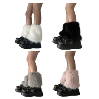 Alia Fuzzy Faux Furs ขาอุ่นขนสัตว์รองเท้าส้นสูงยาว Boot Cuff…