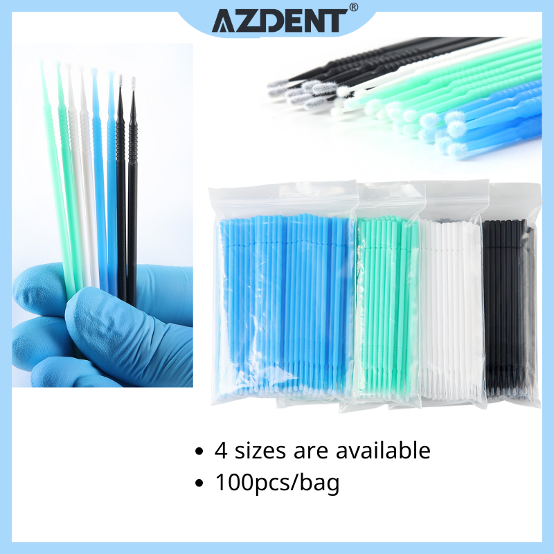 100 ชิ้น/ถุงทันตกรรม Micro Applicator Microbrush เคล็ดลับแบบใช้แล้วทิ้งแปรงทําความสะอาด