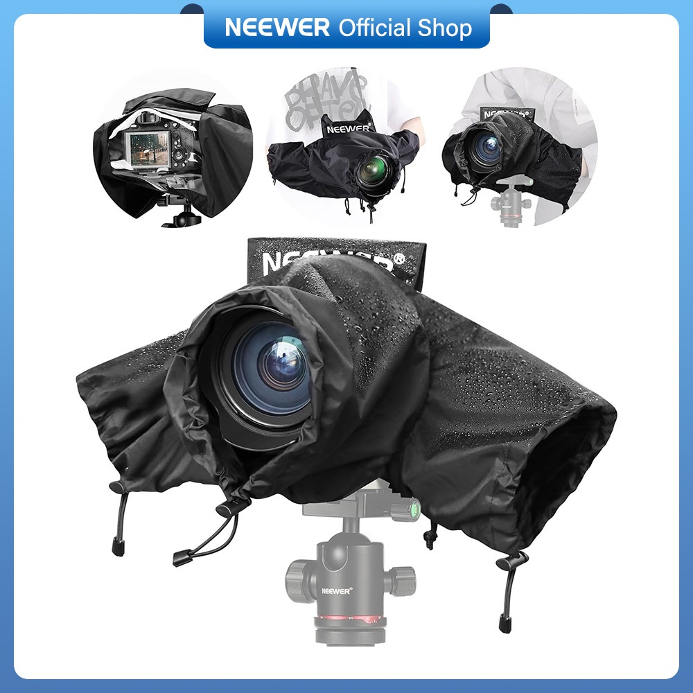 Neewer PB003 ฝาครอบกันฝนกล้อง,ขนาดเล็กทนทานเสื้อกันฝนไนลอนใช้งานร่วมกับ Canon Sony Nikon DSLR Mirrorless Vlog กล้องและเลนส์ภายใน 200 มม. มีแขน, Drawstrings