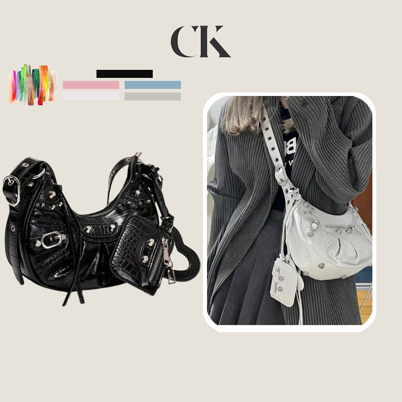 CINVAI&KROZE กระเป๋าสะพายไหล่พู่rivet,กระเป๋าmessengerไหล่พรีเมี่ยมสำหรับผู้หญิง