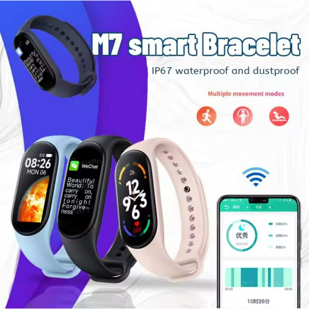 สมาร์ทวอทช์ Smartband Heart Rate Smartwatch M7 Fitness Tracker ความดันโลหิตสร้อยข้อมือกีฬาสําหรับ Mi