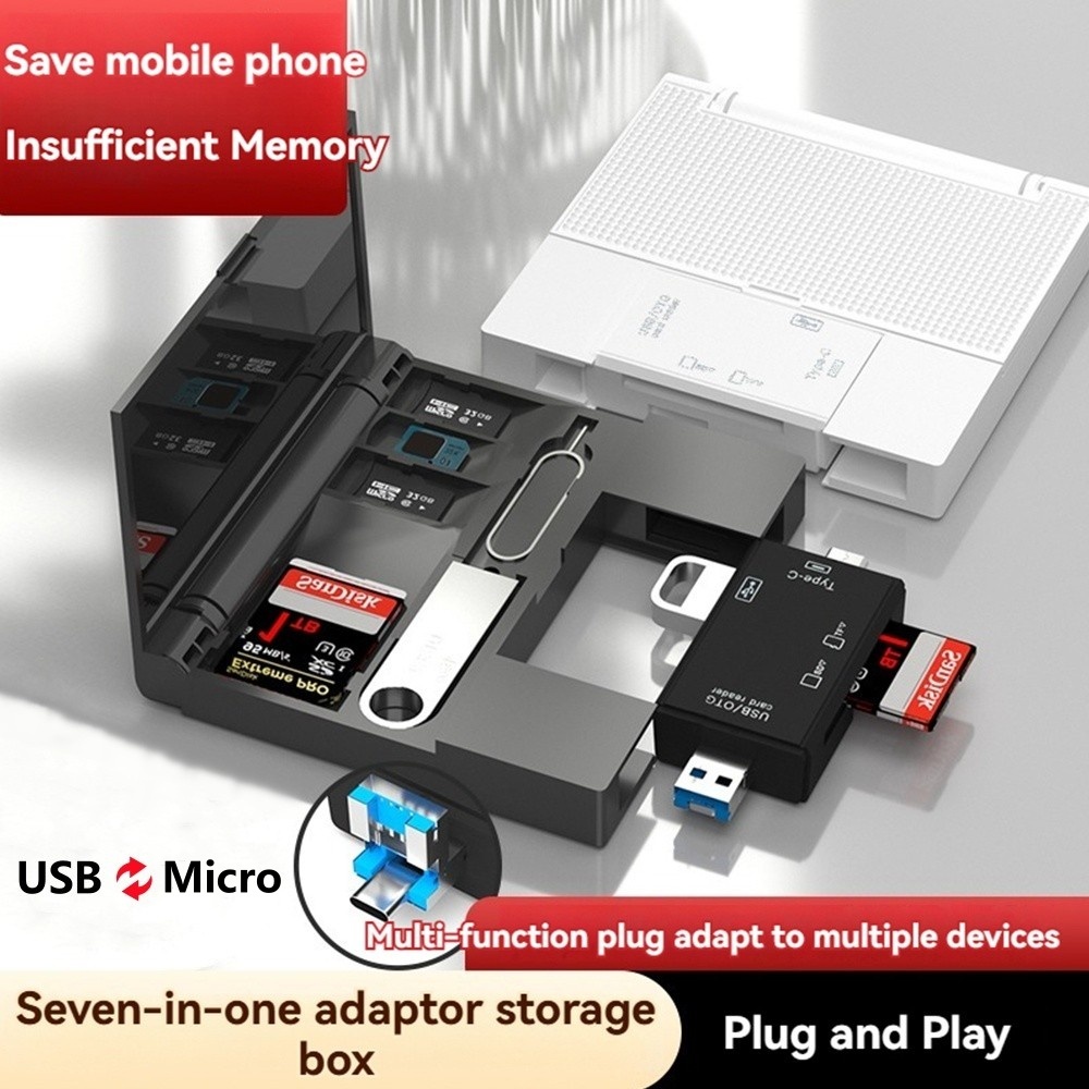 กล่องเก็บของเครื่องอ่านการ์ดมือถือ OTG 7-in-1 เหมาะสําหรับอะแดปเตอร์ Android Type-C ไดรฟ์ USB ภายนอก SD TF ประเภทการจัดเก็บกล้อง