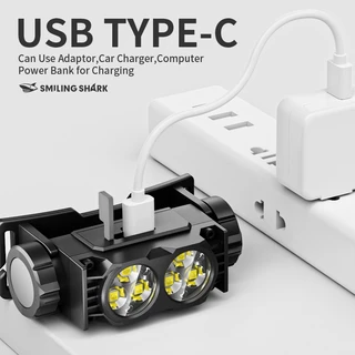 Smiling Shark TD0193 6*LED ไฟหน้าขนาดเล็ก 3 โหมด Type-c โคมไฟหัวชาร์จปริมาณสดจอแสดงผลแสงสะดวกกันน้ําตกปลากลางแจ้ง Camping