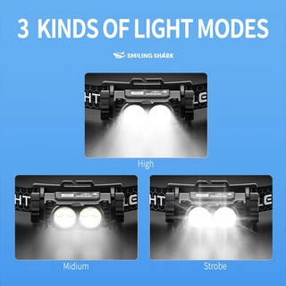 Smiling Shark TD0193 6*LED ไฟหน้าขนาดเล็ก 3 โหมด Type-c โคมไฟหัวชาร์จปริมาณสดจอแสดงผลแสงสะดวกกันน้ําตกปลากลางแจ้ง Camping