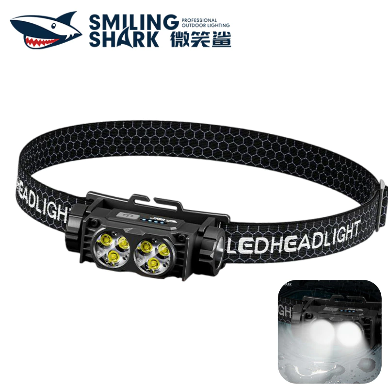 Smiling Shark TD0193 6*LED ไฟหน้าขนาดเล็ก 3 โหมด Type-c โคมไฟหัวชาร์จปริมาณสดจอแสดงผลแสงสะดวกกันน้ําตกปลากลางแจ้ง Camping