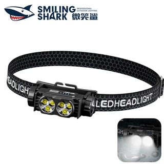 Smiling Shark TD0193 6*LED ไฟหน้าขนาดเล็ก 3 โหมด Type-c โคมไฟหัวชาร์จปริมาณสดจอแสดงผลแสงสะดวกกันน้ําตกปลากลางแจ้ง Camping