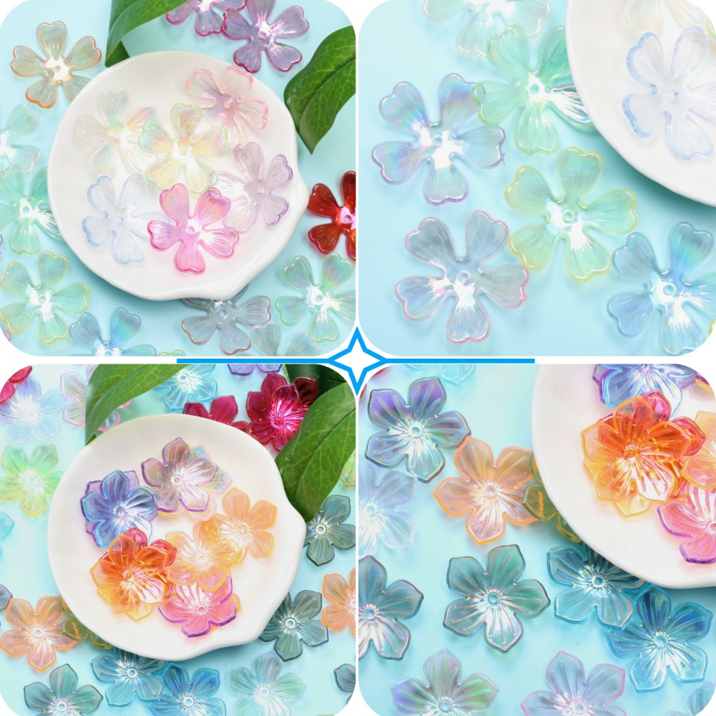 20ชิ้น/40ชิ้นสร้างสรรค์ เกี่ยวกับ สีโปร่งใสดอกไม้ลูกปัดสีสุ่มอะคริลิค ทําเอง อุปกรณ์เสริมสร้อยข้อมือพวงกุญแจทํา