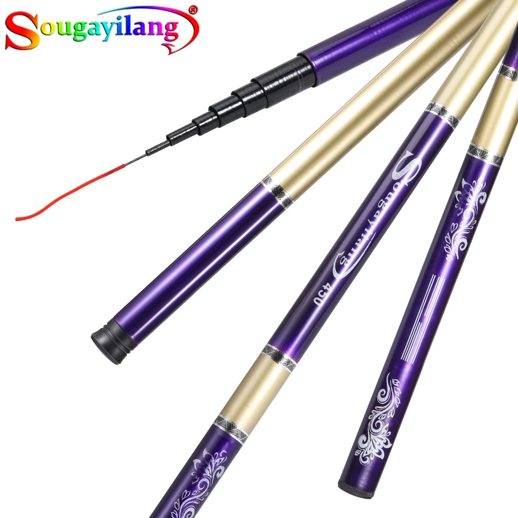 Sougayilang เบ็ดตกปลา 2.7M-6.3M เบ็ดตกปลาคุณภาพสูง Super Light คาร์บอนไฟเบอร์ Hard Hand Telescopic Fishing Rod