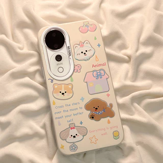 เคส Vivo V60 V50 V40 V50 Lite V30 Y200 Y19S V29 V29E 5G เคส Vivo V40 V30 Pro เคสน่ารักแมวการ์ตูนสุนัขกันกระแทกพร้อมแผ่นรองหลังซิลิโคนนุ่มขอบโทรศัพท์สําหรับนักเรียนหญิง