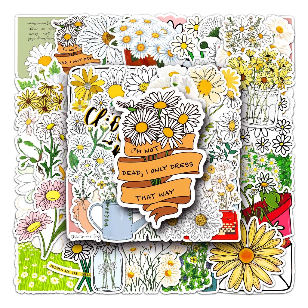 50 ชิ้นตลก Daisy ดอกไม้สติกเกอร์กันน้ํา DIY สําหรับโทรศัพท์แล็ปท็อปรถสติกเกอร์ Creative Home Decal