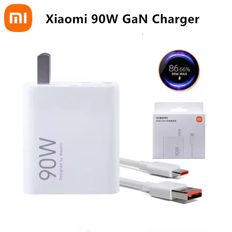 เครื่องชาร์จ Xiaomi Mi 90W GaN เอาต์พุต USB-A อย่างรวดเร็วพร้อมสายเคเบิล Type-c 6A
