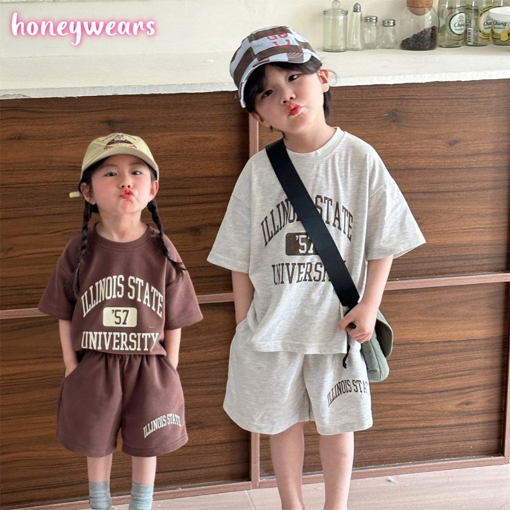 honeywears พร้อมส่ง ชุดเด็กแขนสั้นลำลอง แขนสั้นกางเกงสั้น แฟชั่นฤดูร้อน ใส่ได้เด็กชาย-หญิ่ง ไซส์ 120-160