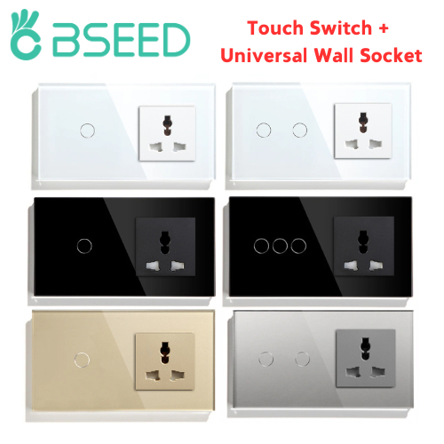 Bseed สวิทช์สัมผัส 1Gang 2Gang 3Gang 3 ขา Universal Wall Socket 4 สี 300W แผงแก้วคริสตัลสวิทช์สัมผัส